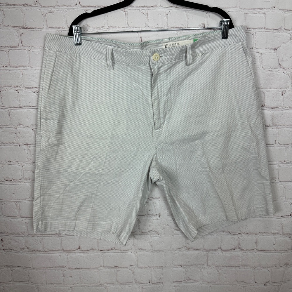 Linksoul Shorts Mens 40 gray Micro stripe 10" lightwegiht cotton, GUC